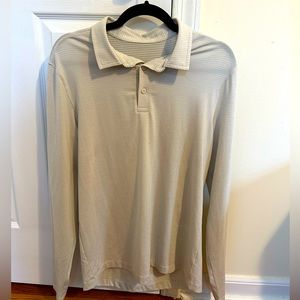 Lululemon Long Sleeve Polo (Pique Fabric) - White w/ light stripes - Men / MD